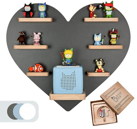 MR TEDDY BEAR Kinderregal Herz | Holzregal für die Toniebox und Tonies | Tonie-Regal hergestellt in der EU | Wandregal zum Spielen und Sammeln | Für Mädchen und Jungen | Anthrazit