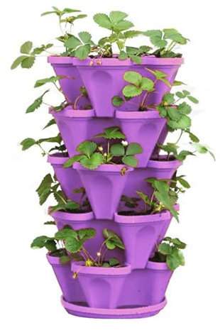 YIWOYI Stapelbarer Blumentürm, Blumentopf, mehrschichtig, stapelbar, Pflanztopf für Balkon, drei Blütenblätter aus Kunststoff mit Universal-Radwanne, zum Anbau von Blumen, Obst, Gemüse (lila mit
