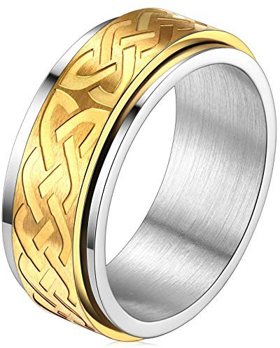 FaithHeart Goldener Spinnerring Keltischer Knot drehbarer Fingerring Meditations Ring Damenring Herrenring Ehering Paarring Verlorbungsring Eherring Freundschaftsring