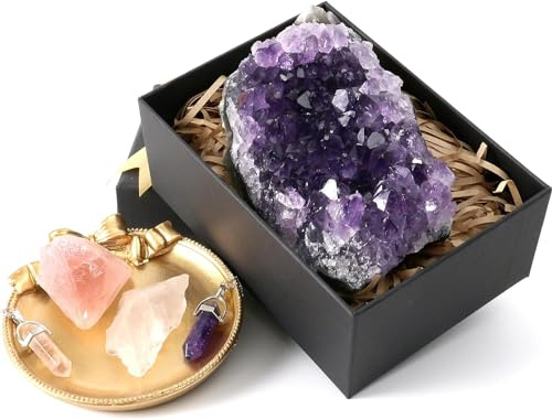 Nvzi Amethyst Stein, Rosenquarz, Mineralien Stein, Amethyst Druse, Amethyst Kristalle, Bergkristall Rohstein, Roher Amethyst, Natürliche Amethyst-Geodenhöhlen Kristalle Heilsteine, Kette(450G)