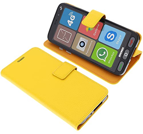 foto-kontor Custodia a Libro Compatibile con Brondi Amico Smartphone S Nero Cover di Colore Giallo