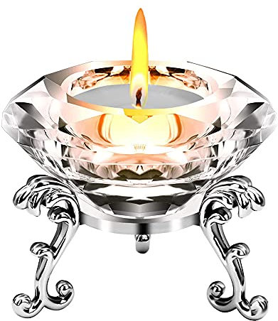 URCheers 8CM Klarer Kristall-Diamant-Kerzenständer mit Sockel -Teelichter-Halter -Klarglas-Diamantständer für Wohnkultur,Hochzeiten,Abendessen,Partys,Gerichte