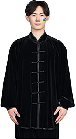 NBLD Goldfarbener Samt-Übungskleidung, verdickt, traditionelle chinesische Kleidung, Tai-Chi-Uniformen, Taiji-Tang-Anzug, morgendliche Übung, Kleidung, Kampfsport (schwarz, XXL)