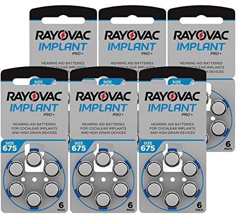Shop4top 36 batterie per apparecchi acustici RAYOVAC IMPLANT PRO SIZE 675 MF PR44