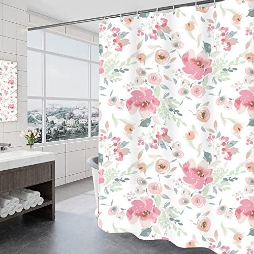 GONOVE Duschvorhang für Badezimmer 180 x 200 cm Schimmelresistent Dicke Polyester Stoff Rosenblüten Duschvorhang Liner Wasserdichter langer Badevorhang mit Haken, waschbar und gewogen Saum