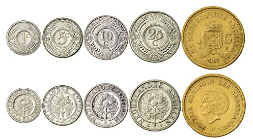 Netherlands Antilles 5 Mixed Coins | 1 Cent to 1 Gulden | Netherlands Antillean Currency Since 1952