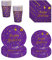 ZOOMPIL Stoviglie per Feste Viola Oro,Stoviglie Per Feste a Pois,Oro Carta Stoviglie per Feste a Pois Include Piatti,Tazze,Tovaglioli per Nuziale Doccia,Matrimonio,Compleanno Decorazioni 16 Ospiti