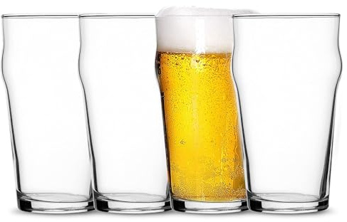 Bormioli Rocco Nonix Stackable Beer Glasses - Set of 4, 19.75 oz. Clear Pint Glasses for American Ale, Lager & Draft Beer Service - Durable Drinkware for Bar, Pub & Home Use - Glass Construction