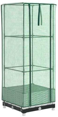 Roanoer Aiuola rialzata con serra, effetto rattan, 40 x 40 x 123 cm, bianco, stabile fioriera con telaio in ferro per verdure, erbe e fiori, in giardino o sul balcone