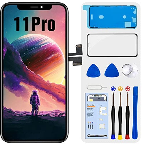Dinow For iPhone 11 Pro Display Replacement (Black) 5.8 Inch Touch Screen iPhone 11 Pro Display Digitizer Frame Assembly + Tool Kit + Tempered Glass + Waterproof Adhesive for A2160/A2217/A2215