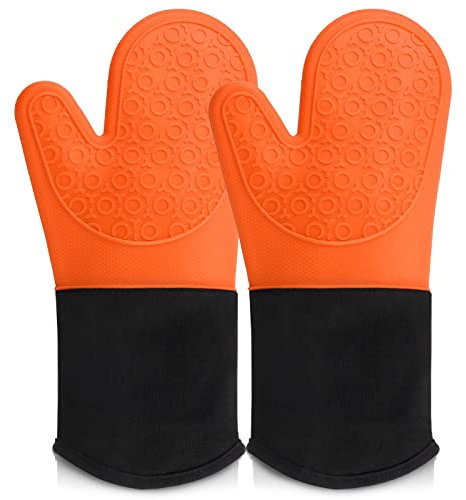 Mardatt Lot de 2 gants de cuisine professionnels en silicone résistants à la chaleur, texturés et antidérapants, gants de cuisson imperméables extra longs pour cuisine, barbecue en plein air
