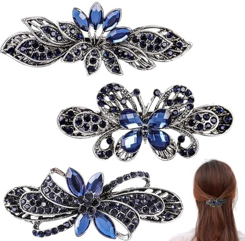 Csirnto Barettes Cheveux Femme 3 Pièces Cristal Rétro Barrettes à Cheveux Vintage Strass Cheveux Barrettes Motif de Papillon de Fleur avec Épingles à Cheveux Fermoir Pinces à Cheveux pour Femme Fille