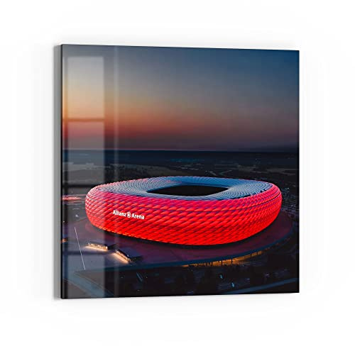 DEQORI Glasbild Echtglas | Motiv Allianz Arena, München | quadratisch einteilig 30x30 cm | schöne Dekoration | Wandbild für Wohnzimmer, Schlafzimmer, Flur & Küche | moderne Wanddeko