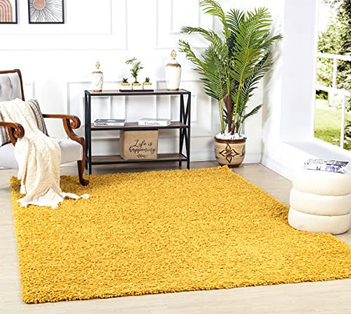 Surya Home Shaggy Berber Teppich - Flauschiger Teppich für Wohnzimmer, Esszimmer, Schlafzimmer, Langflor Hochflor Teppich flauschig - Teppich groß 100x200 cm, Wohnzimmerteppich in Gelb