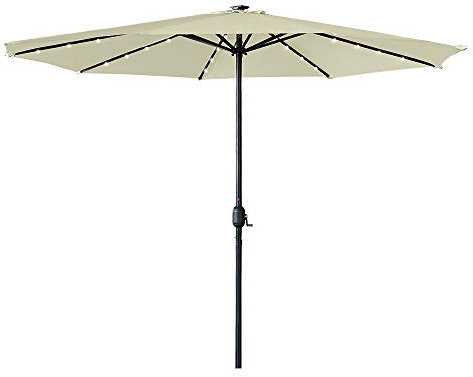 YZNAHRE 350cm Sonnenschirm Strandschirm Ampelschirm Gartenschirm mit LED & Handkurbel, Sonnenschutz für Terrasse Garten, Winkel nicht Einstellbar, Beige