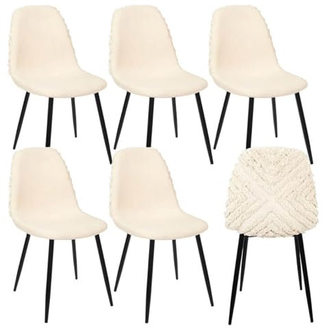 AltoBuy WAP - Lot de 6 Chaises Blanches à Motifs Pieds Noirs