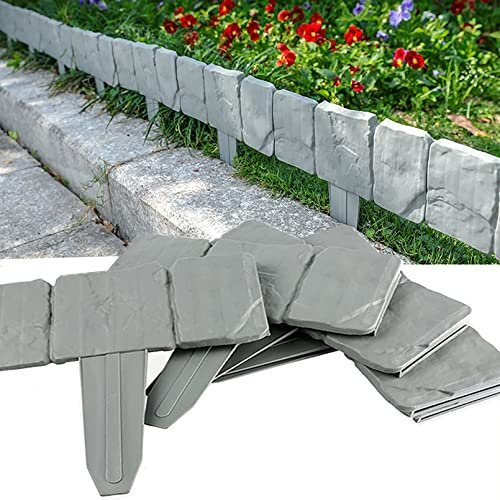 FOGLO Rasenkante Kunstoff,Beetumrandung Palisade,rasenkantensteine,abgrenzung Garten,Gartenpalisade,Beetzaun,Steinoptik Mähkante Beeteinfassung Palisade Garten Dekorativ,10 Stücke