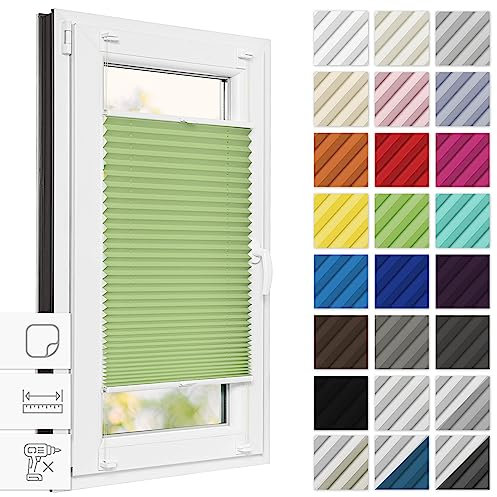 Estika Plissee zum kleben 80 cm x 120 cm - Pistazien - Plissee ohne Bohren, Plissee kleben, Rollos für Fenster ohne Bohren, Jalousien Fenster für innen, Raffrollo, Fenster plissee