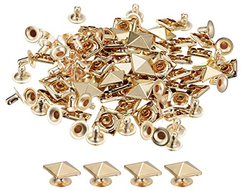 sourcing map 50 Sets Quadratische Nieten Stachel Niete 10mm DIY Metall Leder Spike Nieten für leder Punk Pyramid Nieten Ledercraft Dekoration für Bekleidung Gürtel Taschen Schuhe Hell Gold