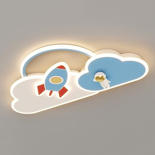 FAZRPIP Cartoon-Astronauten-Deckenleuchte, 51 W, Moderne Kinder-LED-Unterputz-Deckenlampen, großer Raum-Kronleuchter, kreative Raketen-Deckenlampe, Mondlampe für Schlafzimmer, Kinderzimmer