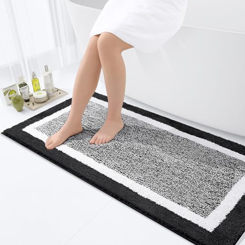 smiry rutschfeste Badezimmerteppich, Super Weich Saugfähig Badematte Waschbar Badteppich Flauschiger Duschvorleger für Badezimmer Mikrofaser Badvorleger Badematten- 60x120 cm, Schwarz
