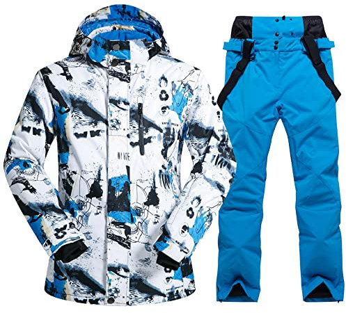 HOTIAN Herren Ski Jacke und Hosen Set Herren Schneeanzug Winter Warme Schnee Skibekleidung Sätze Wasserdicht Winddicht Snowboard Set Blue+blue 2XL