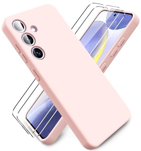 Ikziwreo Cover per Samsung Galaxy S24, 2 Proteggi Schermo in Vetro Temperato,Custodia in Silicone Morbido TPU Liquido,Case Protettiva Gomma Antiurto - Rosa