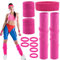 Ormromra 80er Jahre Damen Rosa Beinlinge Set, Neon Beinwärmer Outfit Kostüm Set, Karneval Gestrickte Beinlinge Zubehör Set und Haarring, Legwärmer Strümpfe, Stirnband Armbänder für Sport Thema Party