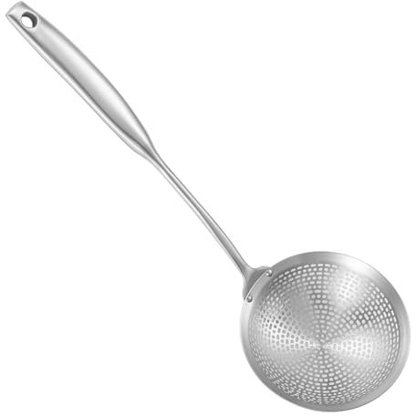 Cuchara Coladora De Grasa Cuchara con fugas de acero inoxidable, cuchara de drenaje for el hogar, cuchara perforada con fugas, rejilla de aceite for freír (Color : Silver, Size : 18cm)