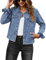 Roskiky Veste en denim Jamen Distressed Jean Vestes Button Up Vintage Western Trucker Veste avec ourlet effiloché Poches, bleu moyen, XL