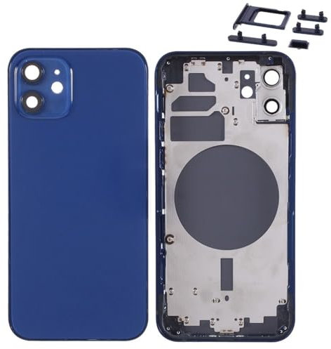 Globalstock Chassis Arriere en Vitre pour iPhone 12 + Coque + Tiroir SIM Compatible Nu Noir/Blanc/Bleu/Rouge/Vert/Violet | Back Cover + Frame (Bleu)