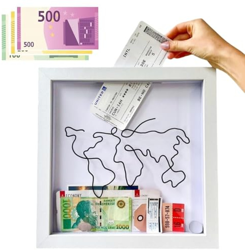 WDMJxar 3D Bilderrahmen, 20 x 20 cm Abenteuer Archivbox, Bilderrahmen Spardose für Filmreisen, Sportveranstaltungen, Konzerttickets (Weiß, M)