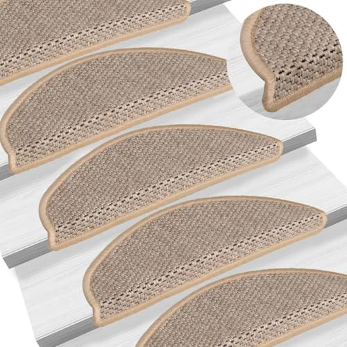 JUDYY Treppenmatten Selbstklebend Sisal 15 STK Stufenmatten, Treppenteppich, Antirutschmatten Für Treppen, 56x20 cm Hellbeige
