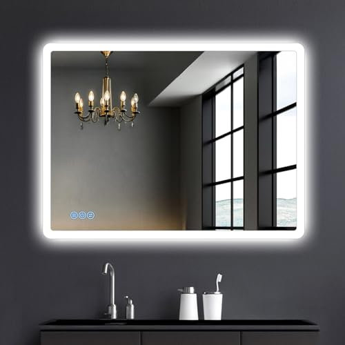 Espejo Baño con Luz 80x60cm, Espejo Baño LED con Antivaho, 3000K/4500K/6000K, Regulable, Memoria y Cristal Templado HD(IP65), Espejo con luz baño Led Horizontal/Vertical