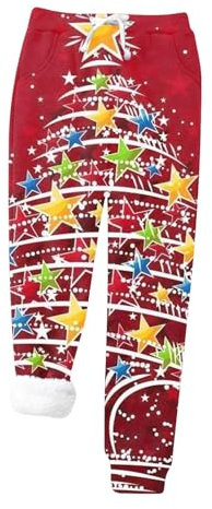 XUEJIANN Sweathose Damen - Weihnachten Hosen Damen Freizeithose Baumwolle Gefütterte Strumpfhose Fleecehose Warm Outdoor Hosen High Waist Haremshose Winter Schneehose Mädchen Jogginghose