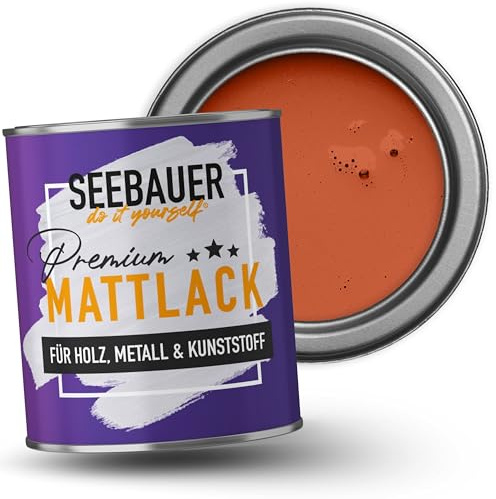 SEEBAUER diy Mattlack Orange 375ml für Innen & Außen (No. 500 Bali Sunset) Möbelfarbe ohne Schleifen - Hybrid-Lack für Holz, Metall, Kunststoff - Holzlack, Möbellack hohe Deckkraft