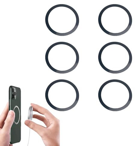 Leeneen Universal Metal Rings Sticker for Magnetic Charger Compatible with Mag-safe Magnetic Wireless Charger,Ultra-Thin Car Charger Conversion Accessories 6Pcs(NO Magnet) (Black)