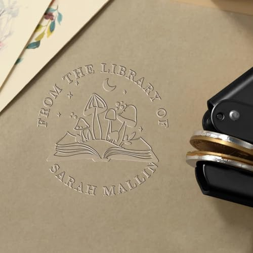 Embosser per Libri Personalizzato, Goffratrice Personalizzabile con Timbro in Rilievo Personalizzati, Compreso Scatola di Legno Opzionale Incisa, Ideale per Ex Libris Timbro