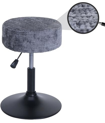 Mendler Hocker HWC-C22, Sitzhocker Schminkhocker, höhenverstellbar drehbar Ø 37cm Stoff Chenille (465g/m²) FSC® - dunkelgrau