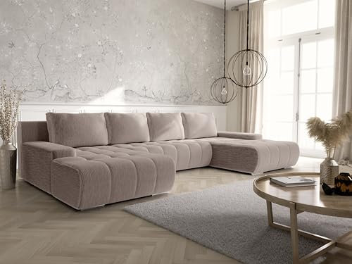 KEF-MEBLE Ecksofa Vera – U-Form – 350x85x185 cm – Liegefläche 290x140 cm – Rollsystem zur Ausklappung – Mit Schlaffunktion – Wellenfederung - Poso 2