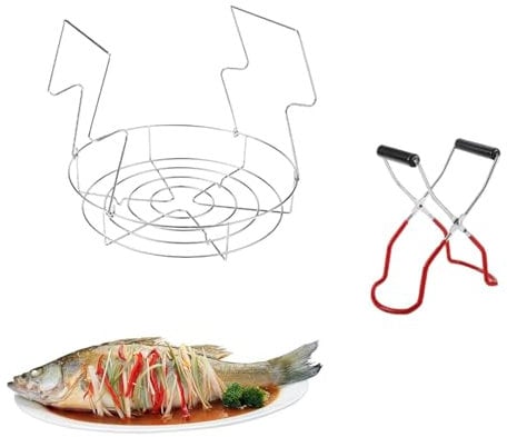 Canning Lifter and Rack Set - Stainless Steel Tongs, Kitchen Canning Rack Jars | Food Preservation Canning Kit, Jam Jar Rack, Canning Rack with Anti-Slip Design, Can Jar Lifter for Kitchen Use