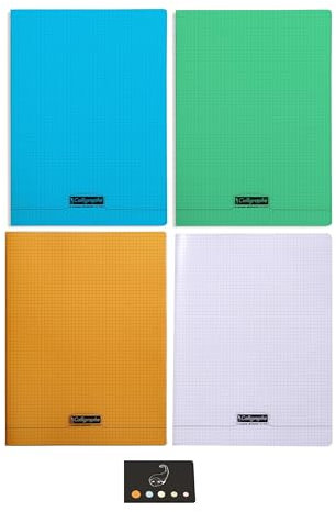 Lot 4 Cahiers 24 * 32 cm 96 Pages Petits Carreaux Couverture Polypro + 1 Index Adhésif Blumie (4 Petits Carreaux)