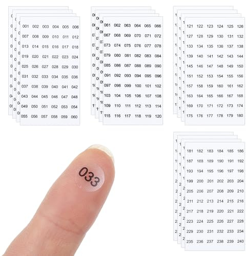 16 Blatt Nummern Aufkleber 1-240 8 mm Sticker Zahlen Klein Runde Klebepunkte Nummer Aufkleber Klein Nummernaufkleber für Organisieren Codierung Büros Schließfächerheim Klassifikation