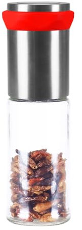 Chilimühle Edelstahl & Glas, Chilischneider für grobe Gewürze & trockene Chilis, Gewürzmühle Kräutermühle mit Aroma-Schutzdeckel