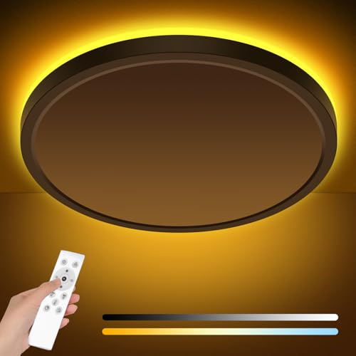 zemty Klein 18cm LED Deckenleuchte dimmbar, 12W 1200 Lumen Deckenlampe mit Fernbedienung, flache runde Deckenleuchte mit Nachtlichtfunktion für Wohnzimmer, Schlafzimmer, Flur (schwarz, 1 Stück)