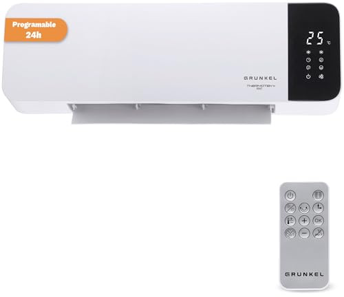 GRUNKEL - Calefactor de Pared CF-2000WALL con 2000W | Panel Cerámico Radiante | Termostato Ajustable | Temporizador 8H | Mando a Distancia | Programación Semanal | Sensor Ventana Abierta | Oscilación