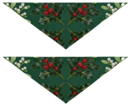 Dreieckstuch mit Weihnachts-Stechpalme und Mistelzweig, modisches Accessoire, 2 Stück, für den täglichen Gebrauch, Haustiere in verschiedenen Stadien, 63,5 x 22,9 cm, 20,3 cm