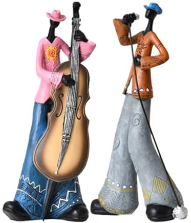 TsoLay 2PCS Jazz Band Player Figurines Vintage Musician Figure Desktop Ornament Resin Statues Retro Sculpture Home Indoor Decor