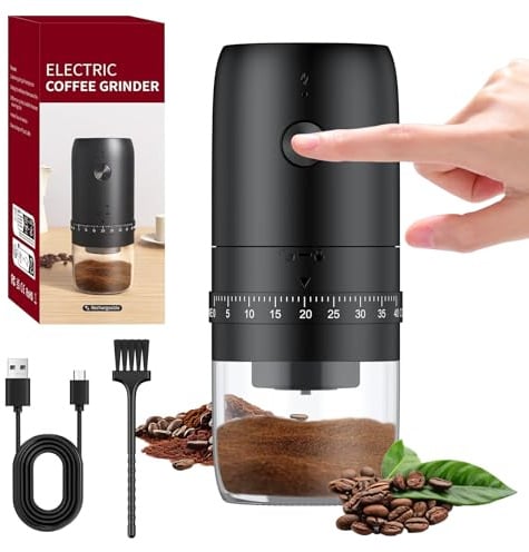 Pawfly Rechargeable Coffee Bean Grinder, 40 Gears Adjustable Electric Coffee Grinder, Auto-Stop Conical Ceramic Burr Coffee Grinder with Cleaning Brush, Portable Coffee Bean Mill for Travel Camping