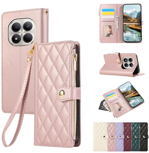 Vaitasy Coque pour Xiaomi Redmi Note 15 5G Or Rose | Flip Cuir PU Fermeture éclair Étui de Protection pour Redmi Note 15 5G Housse avec Magnétique Fonction Stand
